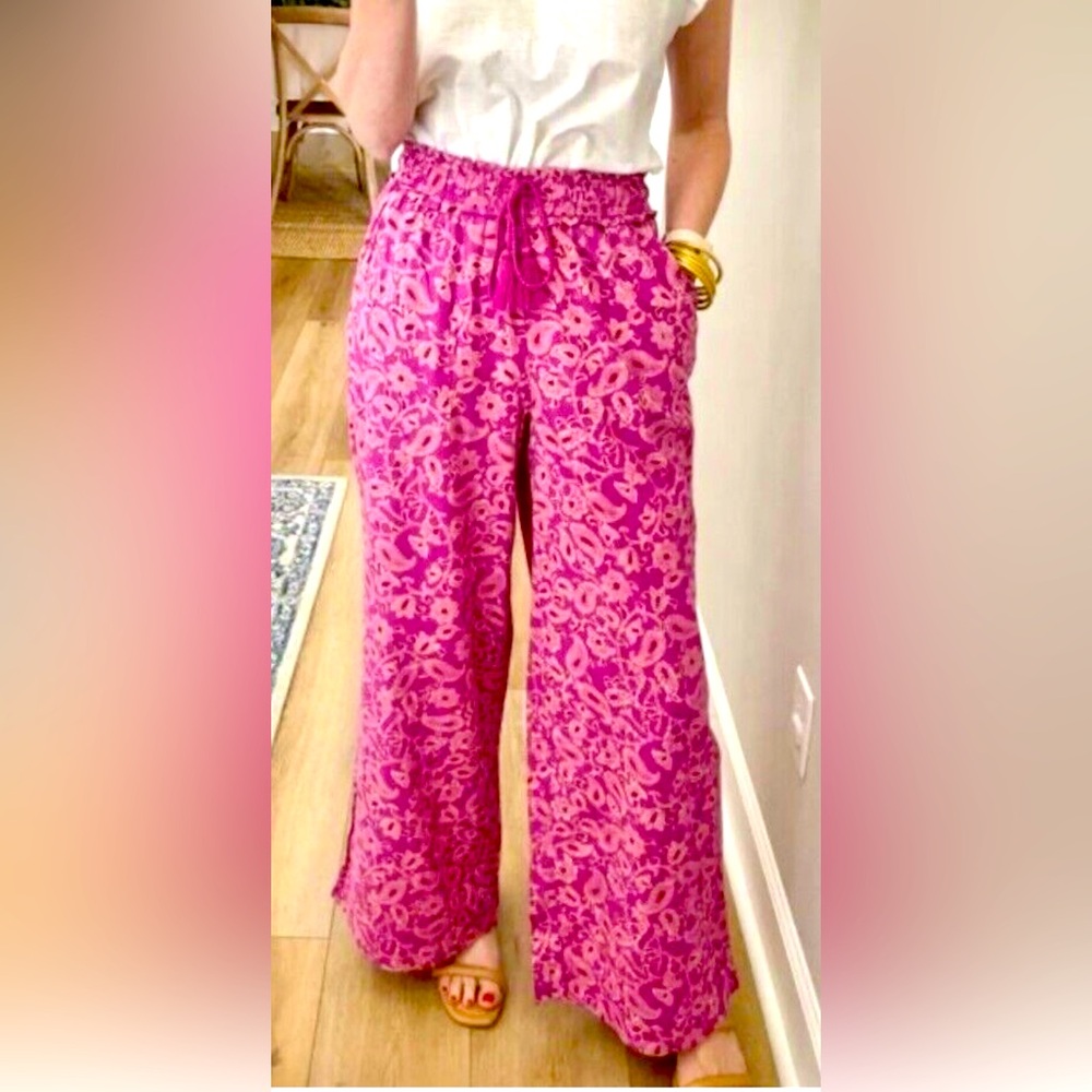 Knox Rose Wide leg pants Large Women Pink Paisley Tassel High Rise XS